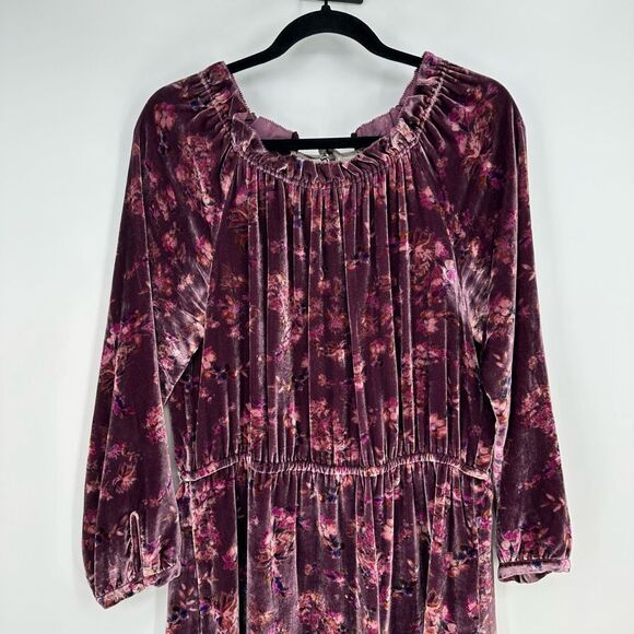 Rebecca Taylor Long Sleeve Jewel Paisley Velvet Dress in Plum Purple Size M Silk - Picture 2 of 11